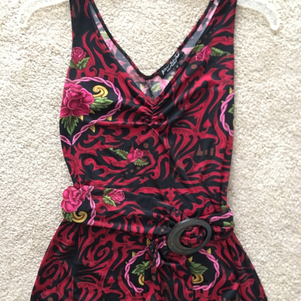 Betsey Johnson Sleeveless Belted Stretch Dress